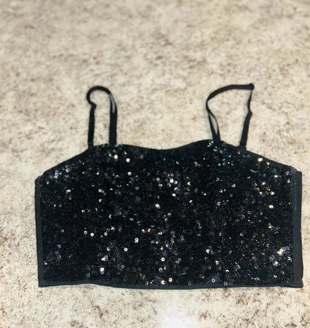 PINK Victoria's Secret Black Sequin Corset Bustier Crop Top